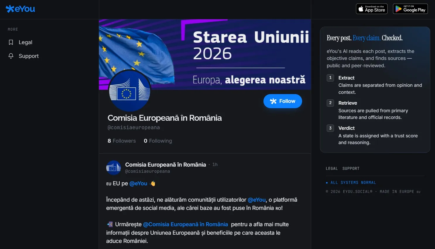 Reprezentanța Comisiei Europene în România deschide un cont oficial pe rețeaua socială eYou